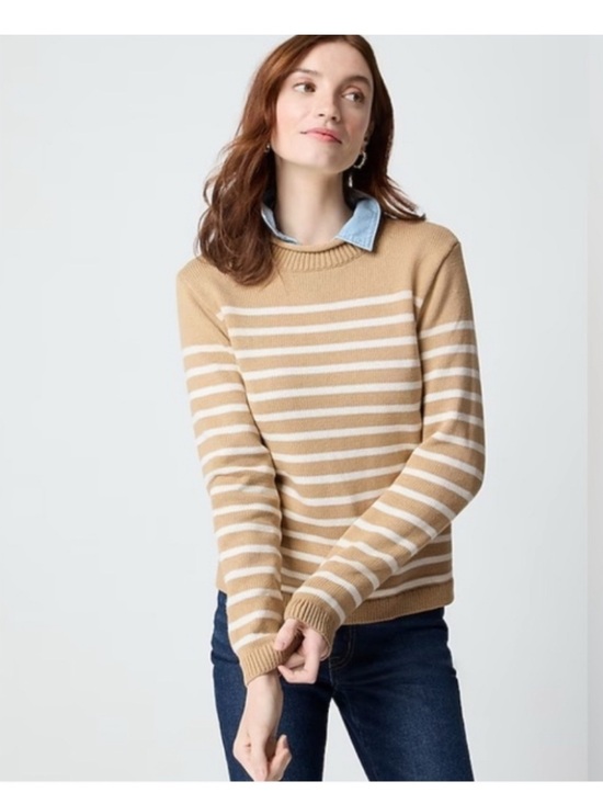 J. Crew Sweaters - J.Crew Factory Striped Rollneck Mockneck Sweater Tan White NWT Size XL